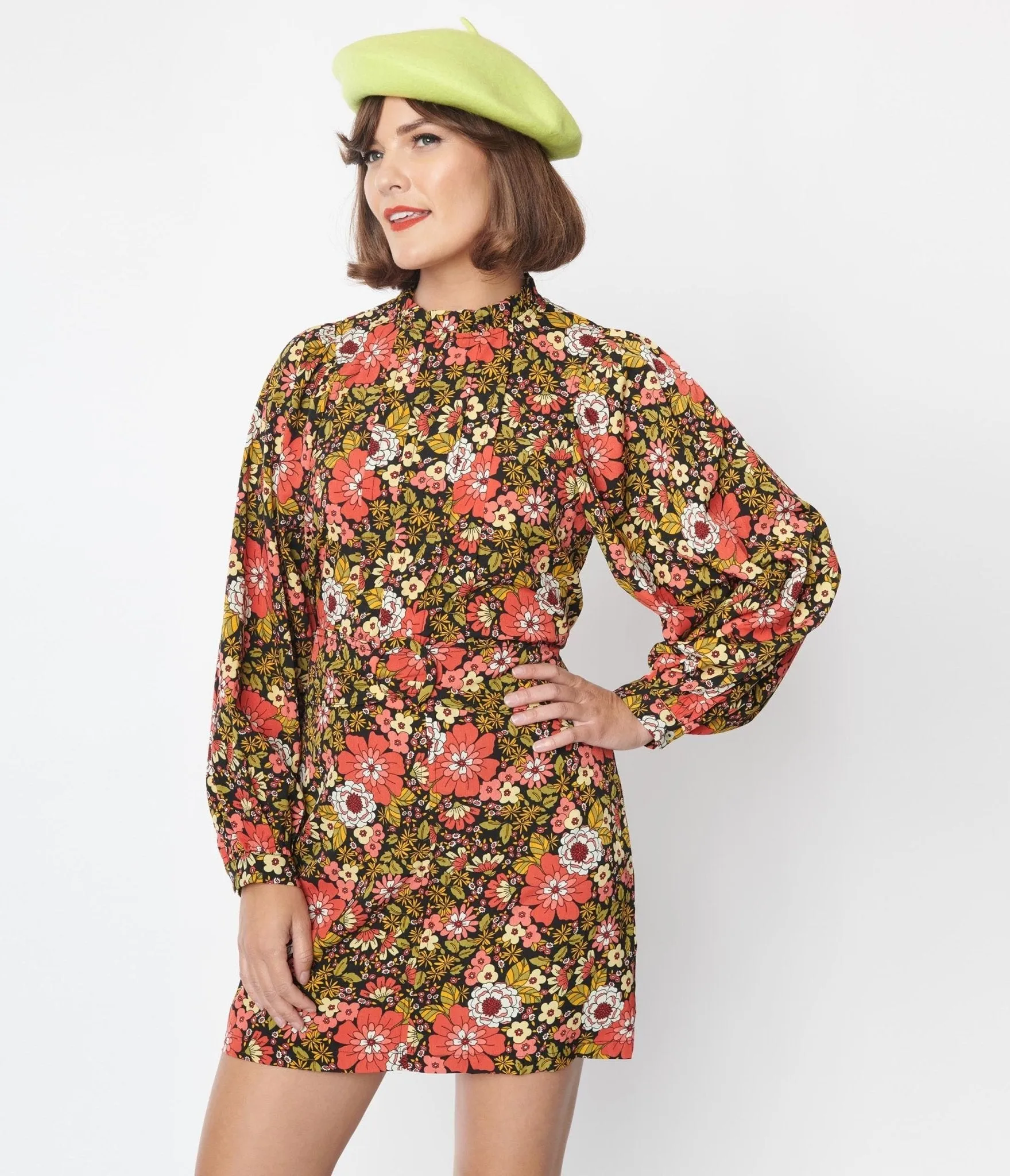 1970s Retro Red & Green Floral Mini Skirt sold by Unique Vintage product image thumbnail 5