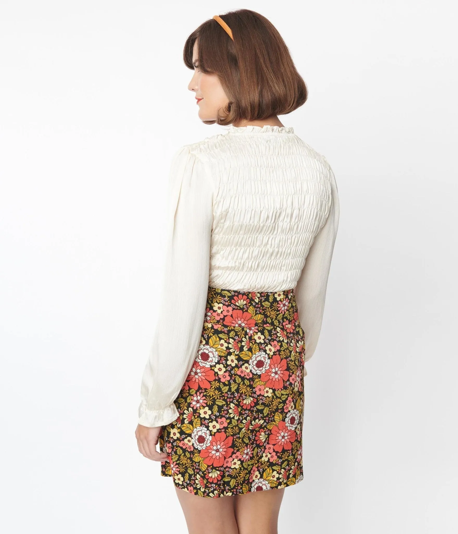 1970s Retro Red & Green Floral Mini Skirt sold by Unique Vintage product image thumbnail 3