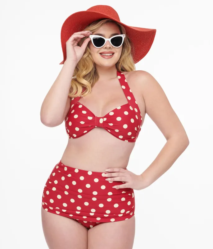 Esther Williams 1950s Red & White Polka Dot Bikini Set sold by Unique Vintage