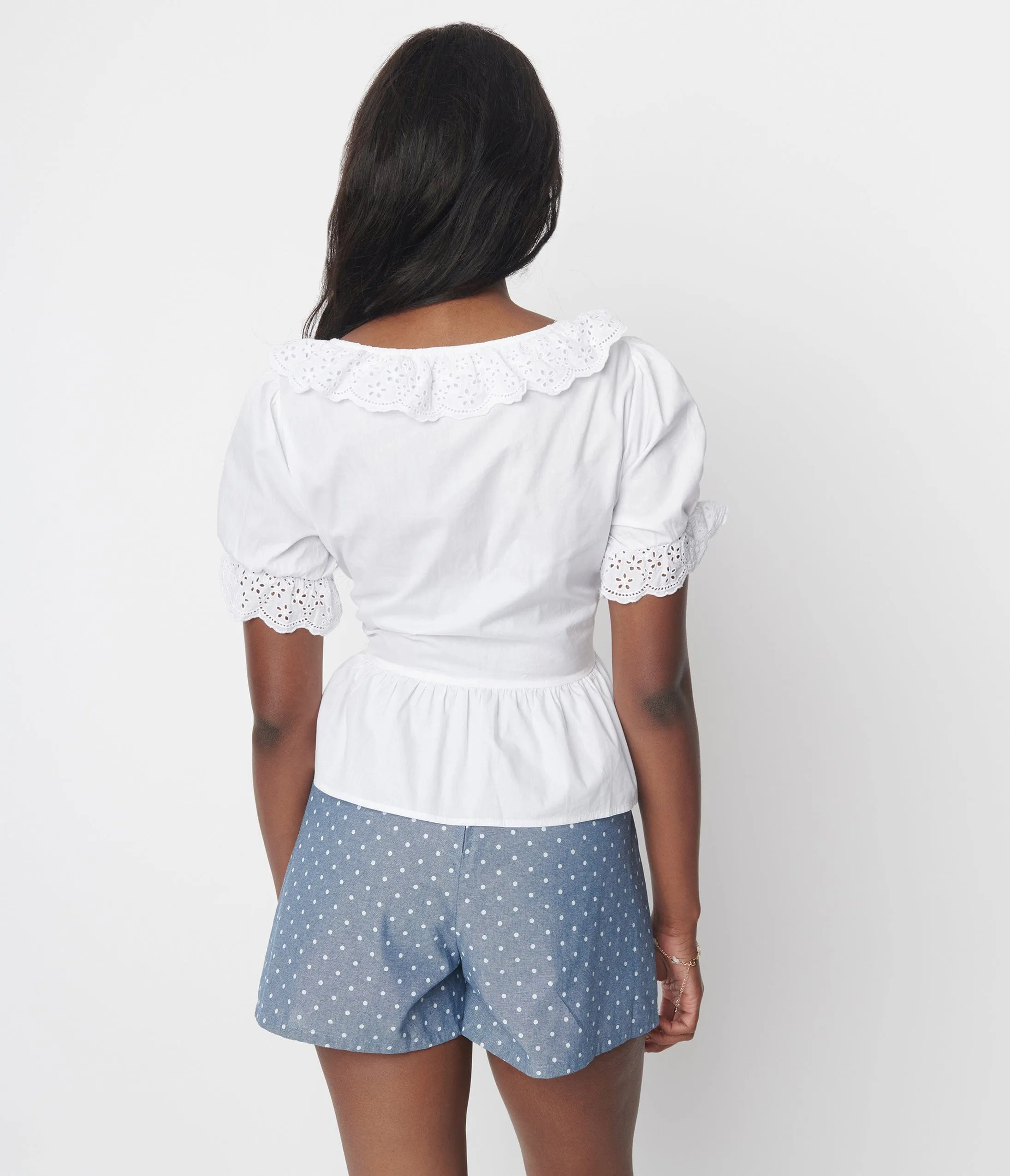 White Scallop Eyelet Trim Fernanda Blouse sold by Unique Vintage product image thumbnail 2