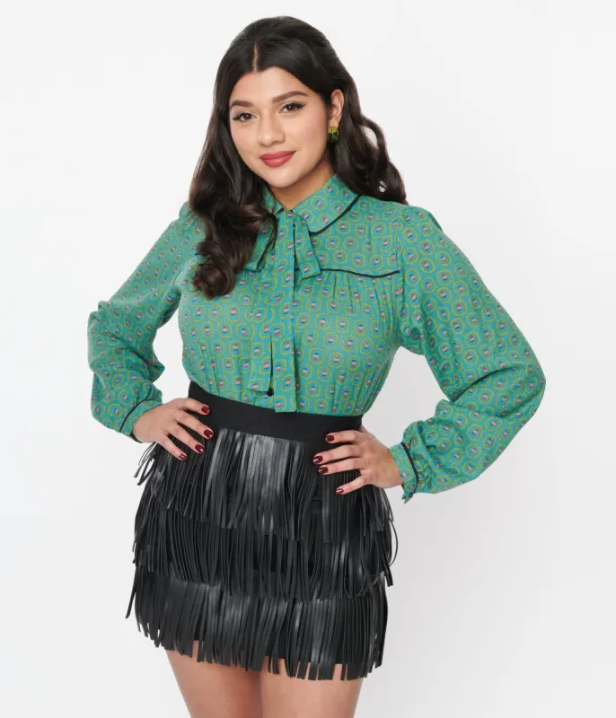 Jade Blue Floral Paisley Blouse sold by Unique Vintage