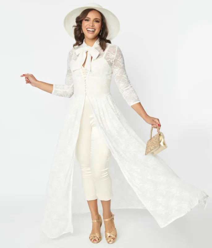 Unique Vintage Ivory Floral Lace Bridal Tallullah Duster sold by Unique Vintage