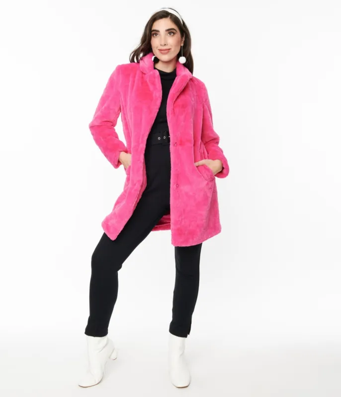 Berry Pink Fur Long Coat sold by Unique Vintage