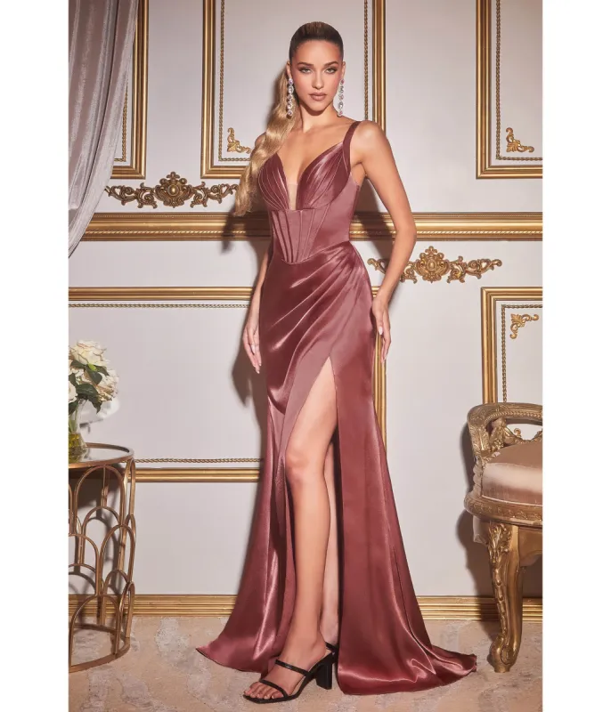 Cinderella Divine Rosewood Satin Corset Prom Gown sold by Unique Vintage