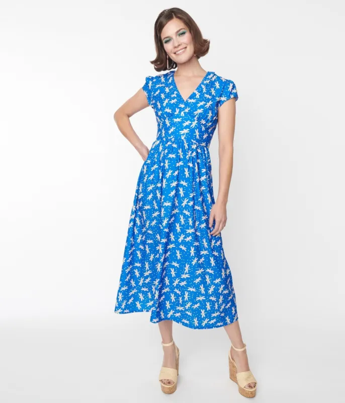 Blue Dragonfly Heather Midi Dress sold by Unique Vintage