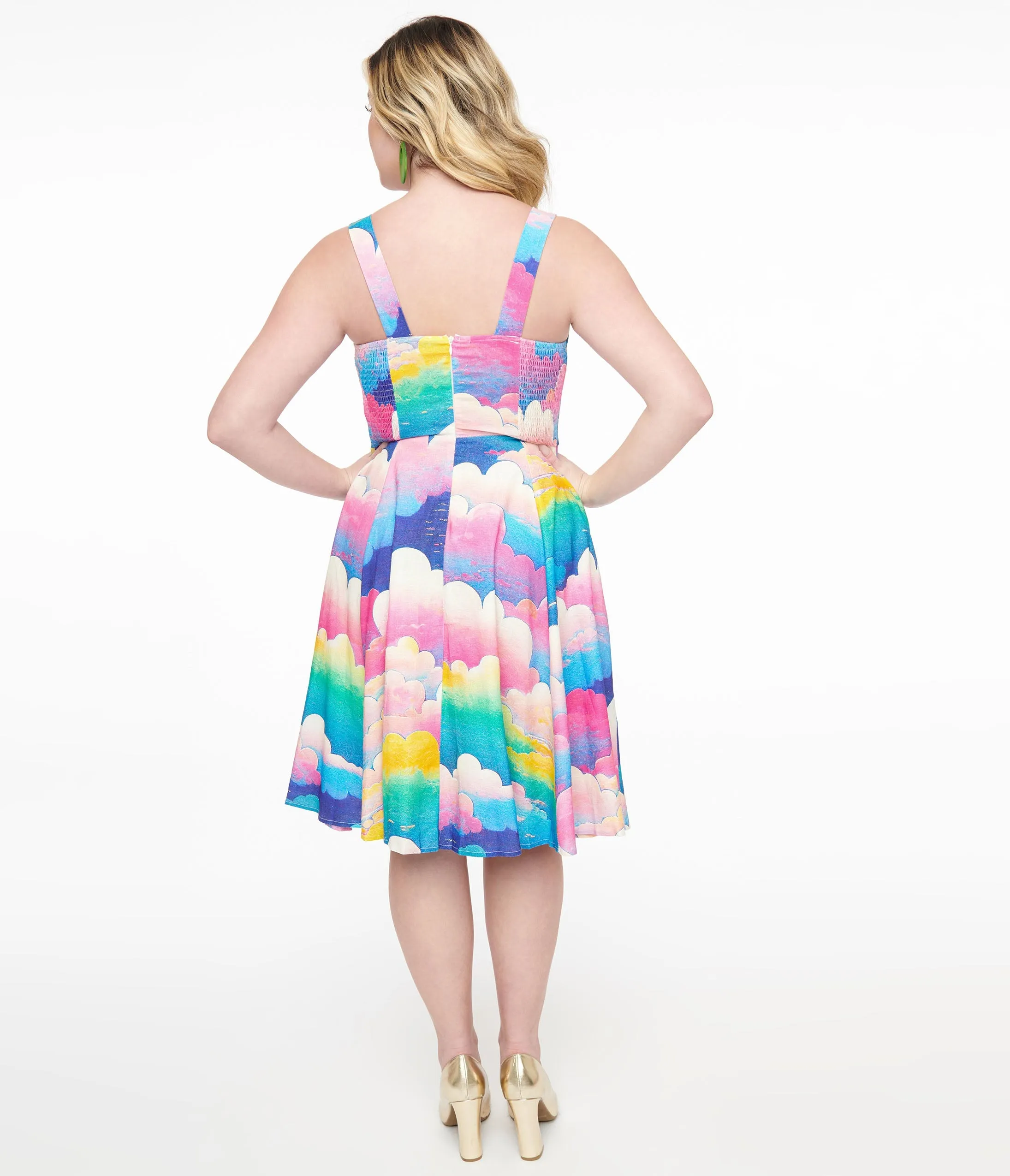 1950s Pink & Rainbow Cloud Print Heidi Fit & Flare Dress sold by Unique Vintage product image thumbnail 3