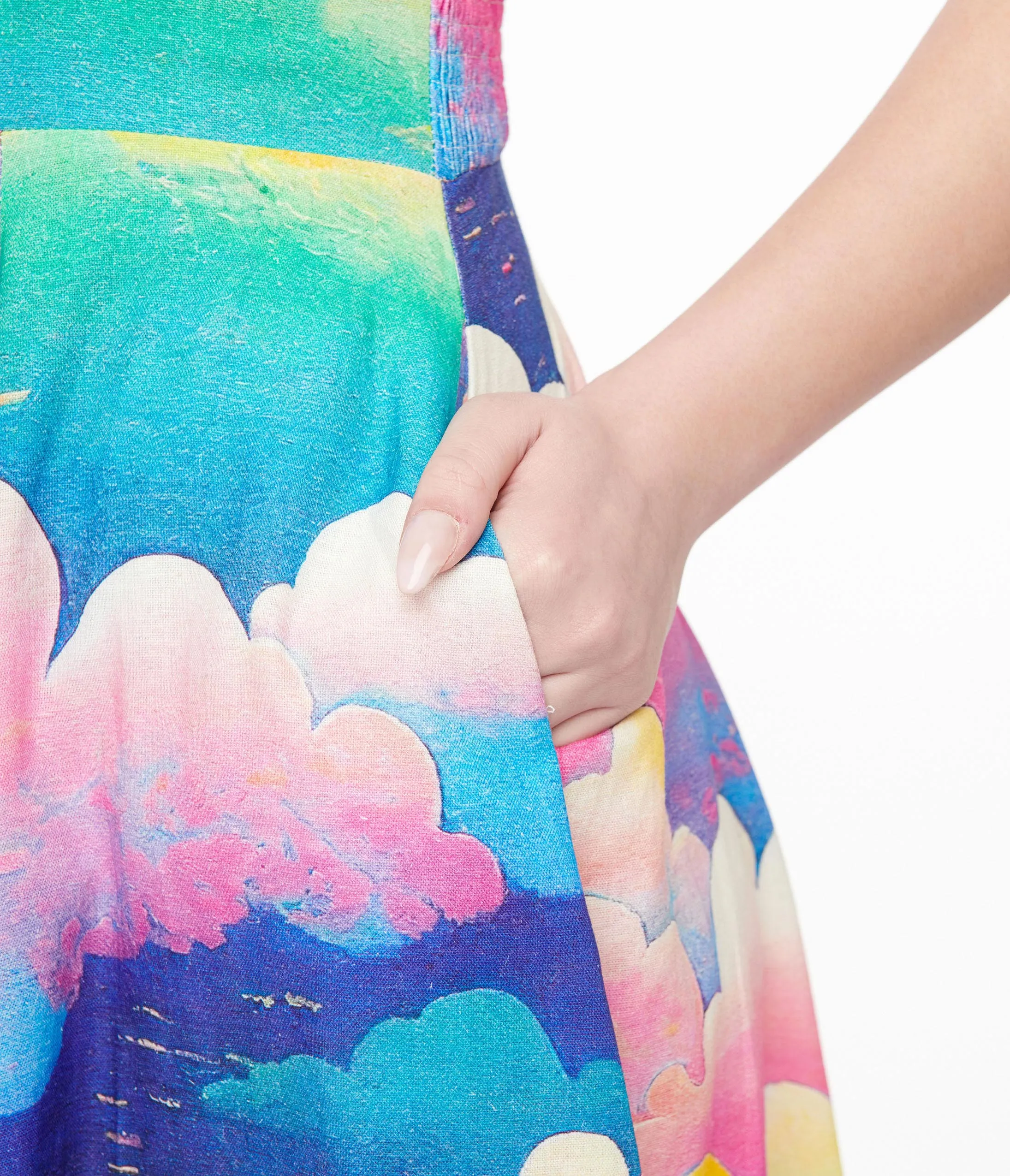 1950s Pink & Rainbow Cloud Print Heidi Fit & Flare Dress sold by Unique Vintage product image thumbnail 2