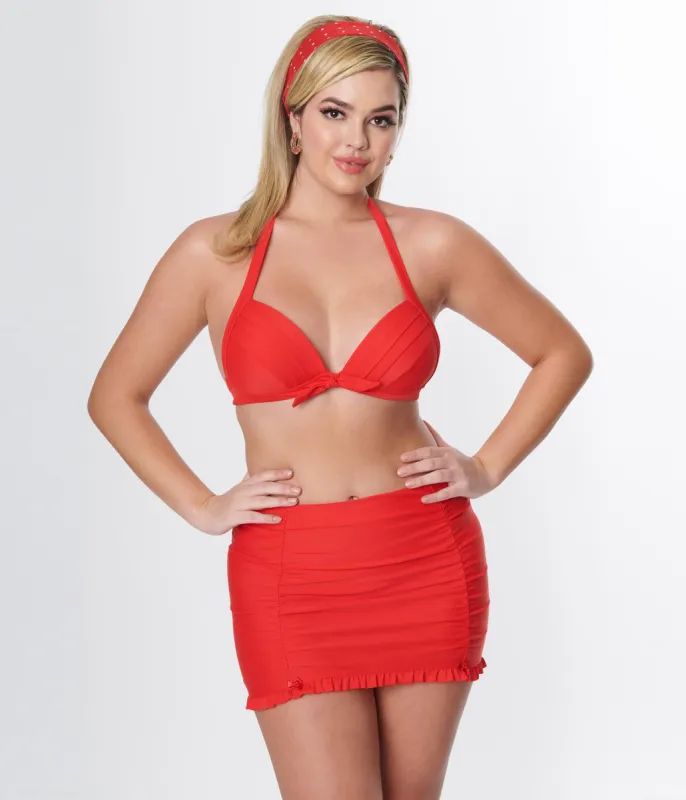 Unique Vintage Red Drawstring Ruffle Skirt sold by Unique Vintage