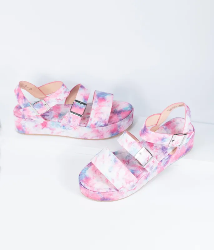 Pink & Purple Tie Dye Platform Sandals sold by Unique Vintage