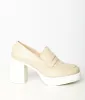 Nude & White Leatherette Platform Loafers sold by Unique Vintage