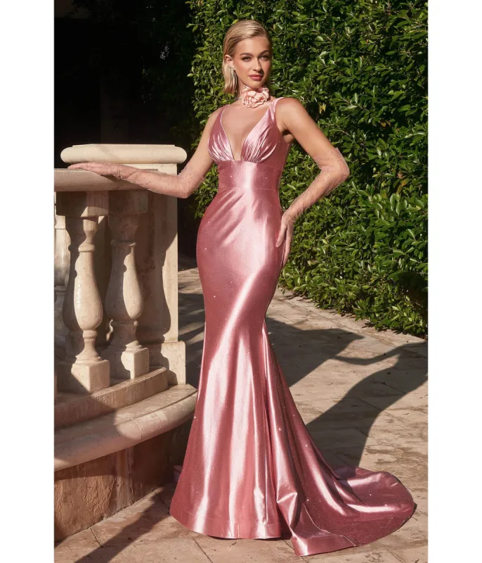 Cinderella Divine  Rose Glitter Satin Plunging Mermaid Gown made by Unique Vintage