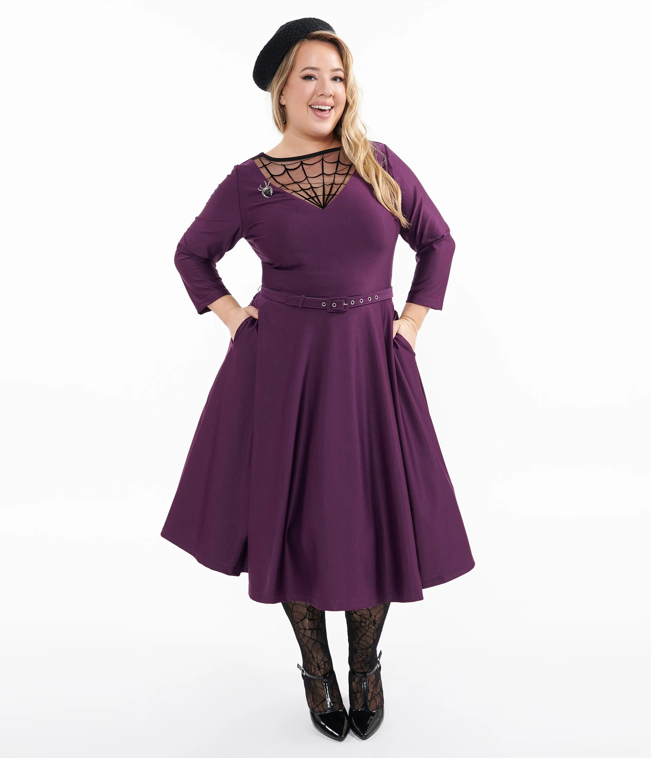 Unique Vintage Plus Size 1950s Eggplant & Black Spiderweb Devon Swing Dress sold by Unique Vintage product image thumbnail 3