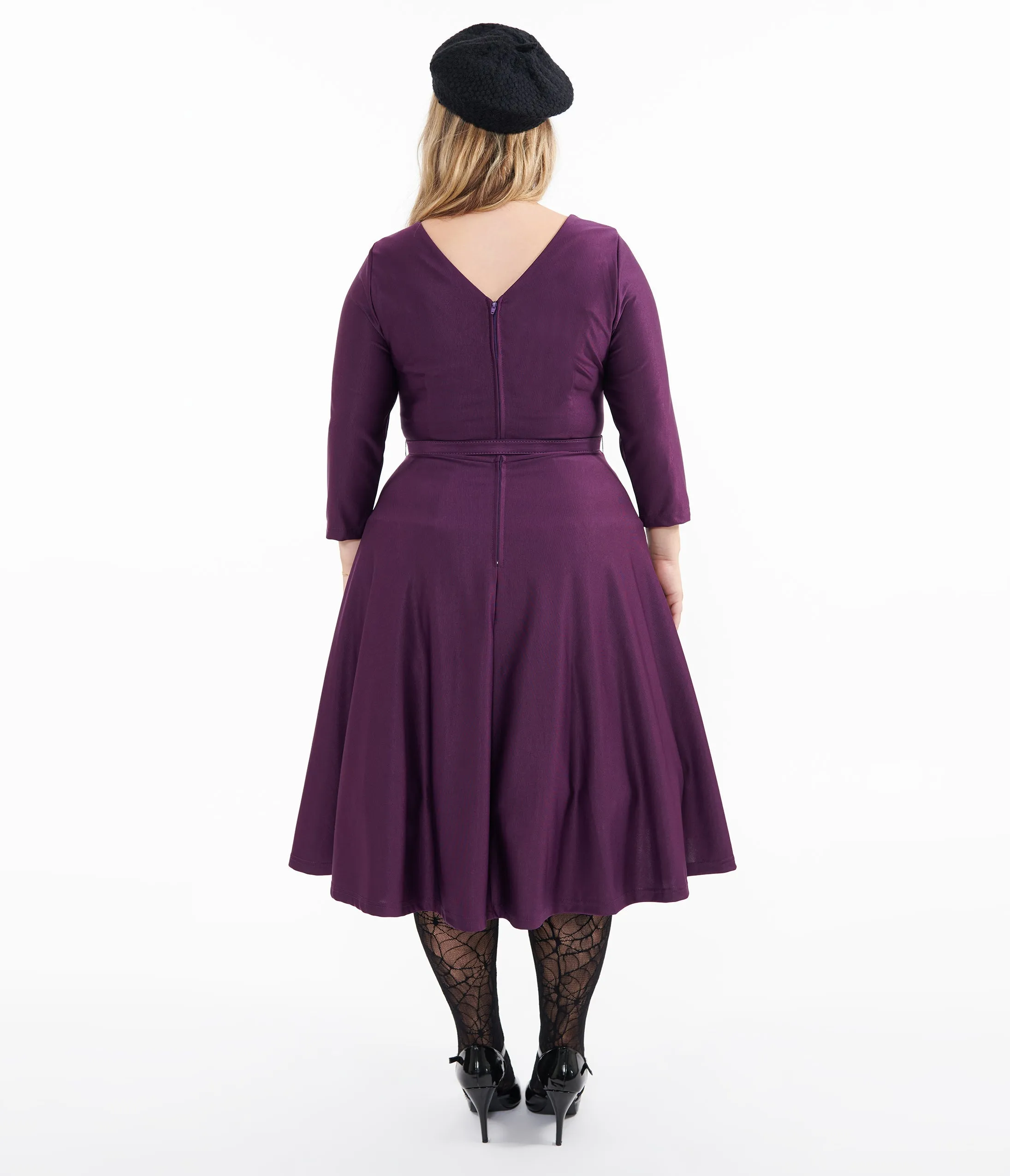 Unique Vintage Plus Size 1950s Eggplant & Black Spiderweb Devon Swing Dress sold by Unique Vintage product image thumbnail 2