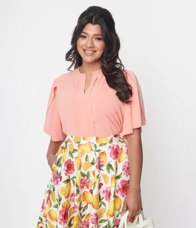 Coral Flutter Sleeve Blouse sold by Unique Vintage