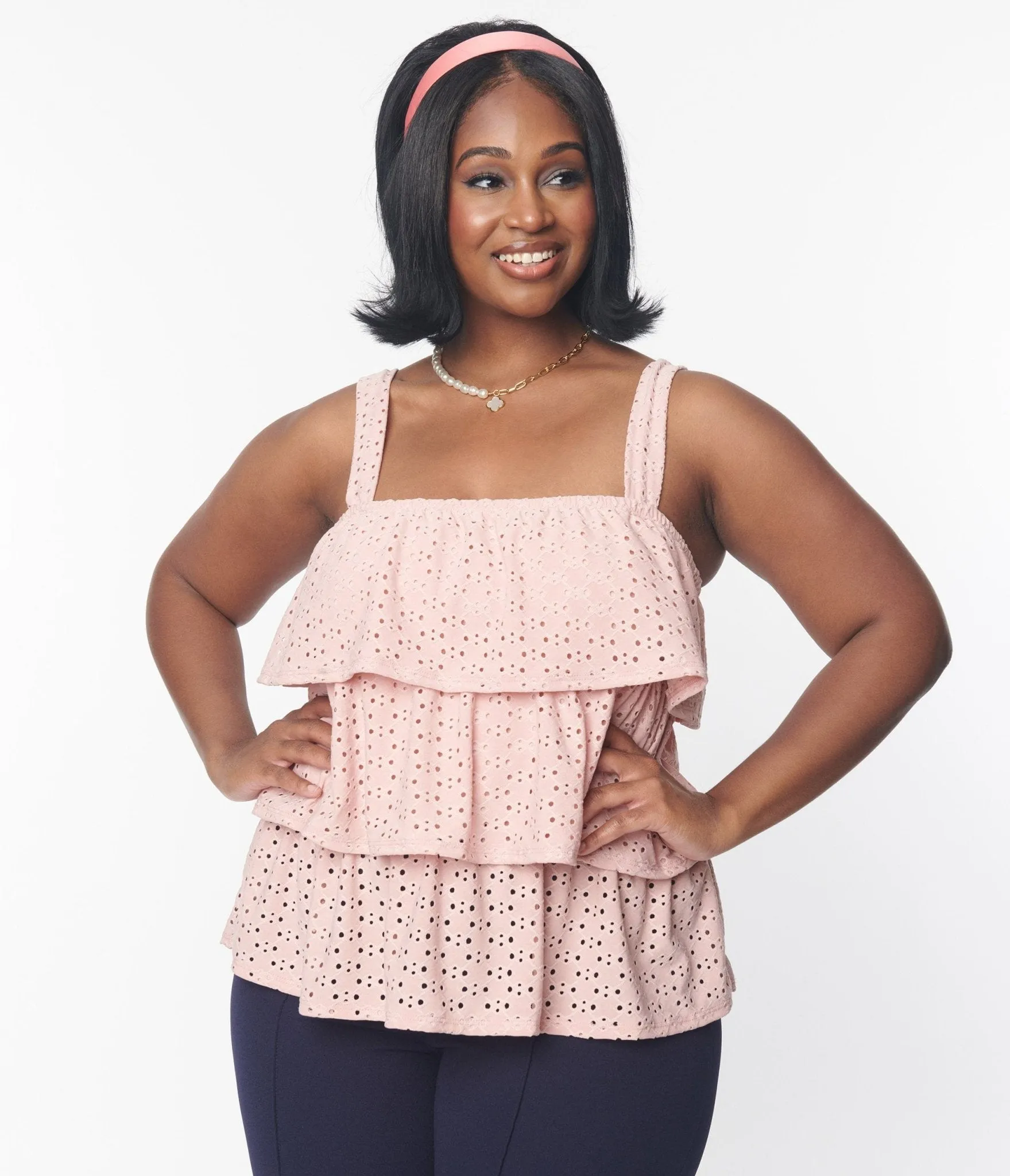 Plus Size Blush Pink Eyelet Tiered Crop Top sold by Unique Vintage product image thumbnail 3