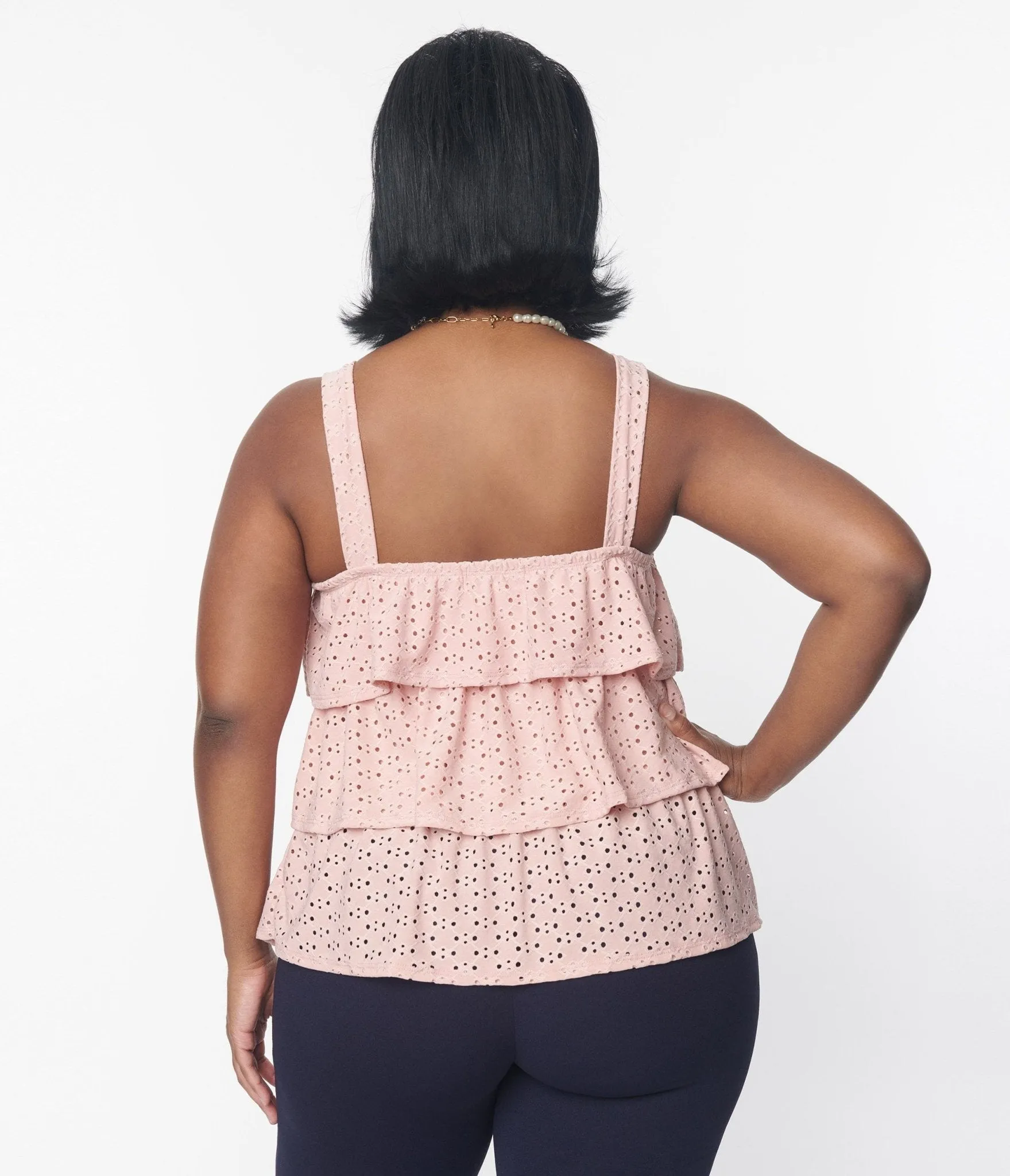 Plus Size Blush Pink Eyelet Tiered Crop Top sold by Unique Vintage product image thumbnail 2