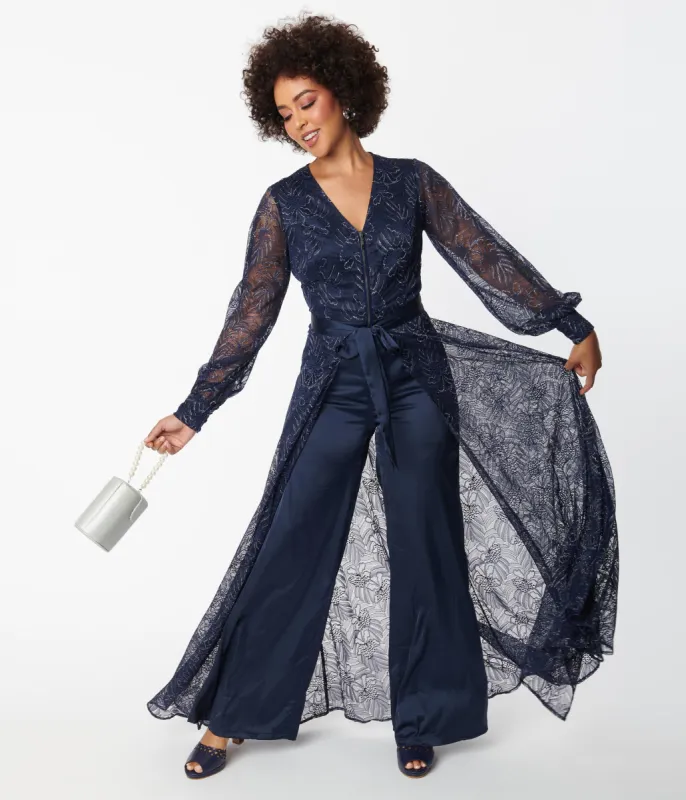 Unique Vintage Navy Sparkle Lace Jumpsuit & Skirt Overlay sold by Unique Vintage