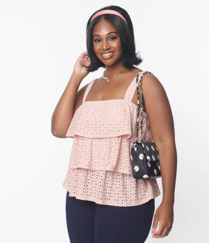 Plus Size Blush Pink Eyelet Tiered Crop Top sold by Unique Vintage