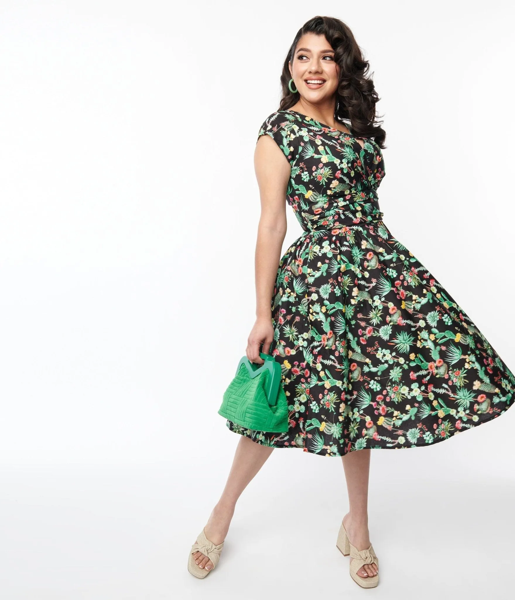 Retrolicious Black Cactus Greta Swing Dress sold by Unique Vintage product image thumbnail 4