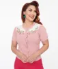 Unique Vintage 1950s Pink Strawberry Cardigan sold by Unique Vintage