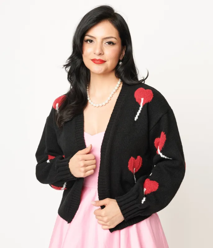 Magnolia Place Black Heart Lollipop Open Cardigan sold by Unique Vintage