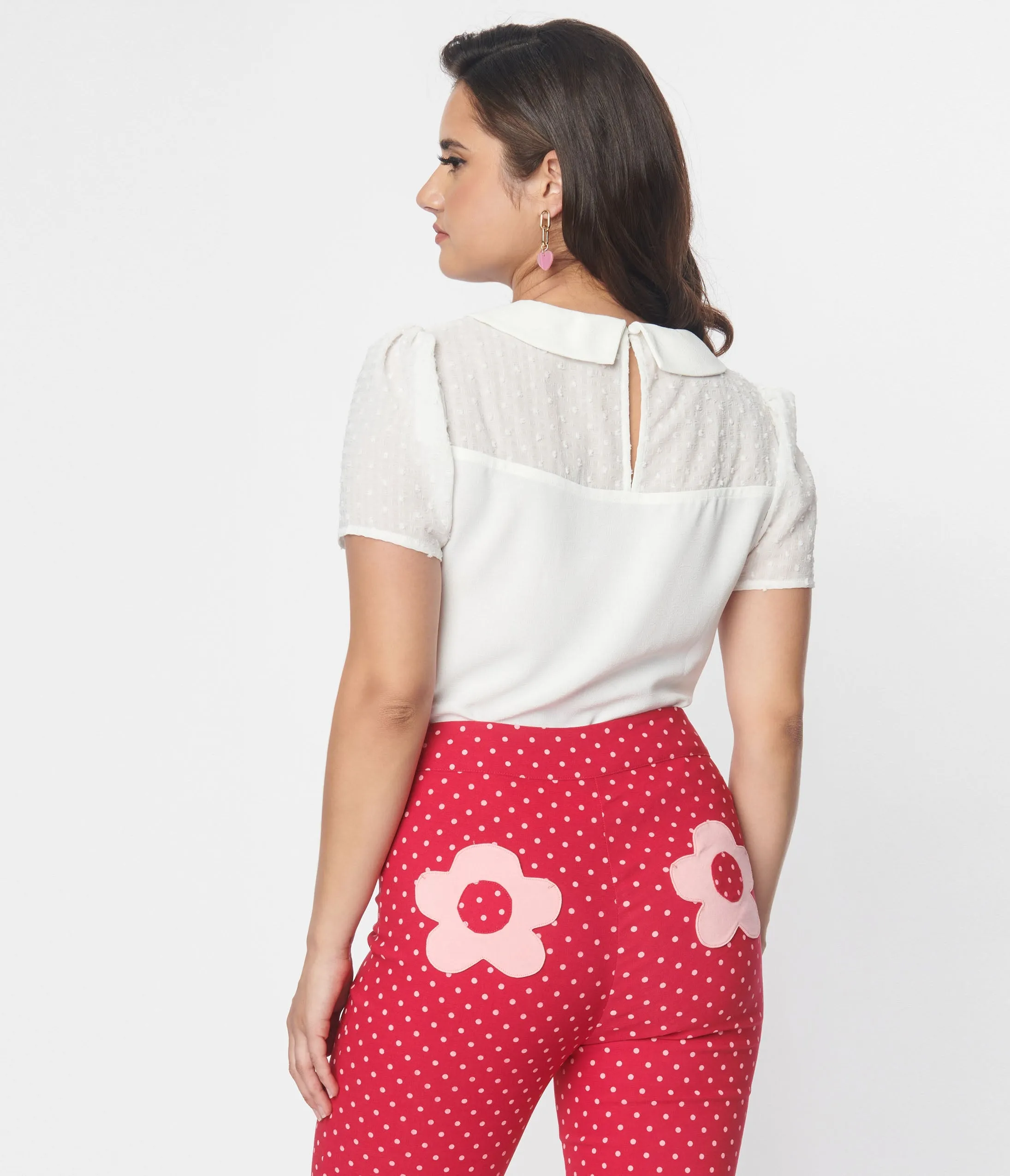 Smak Parlour 1960s White & Pink Collared Bow Blouse sold by Unique Vintage product image thumbnail 2