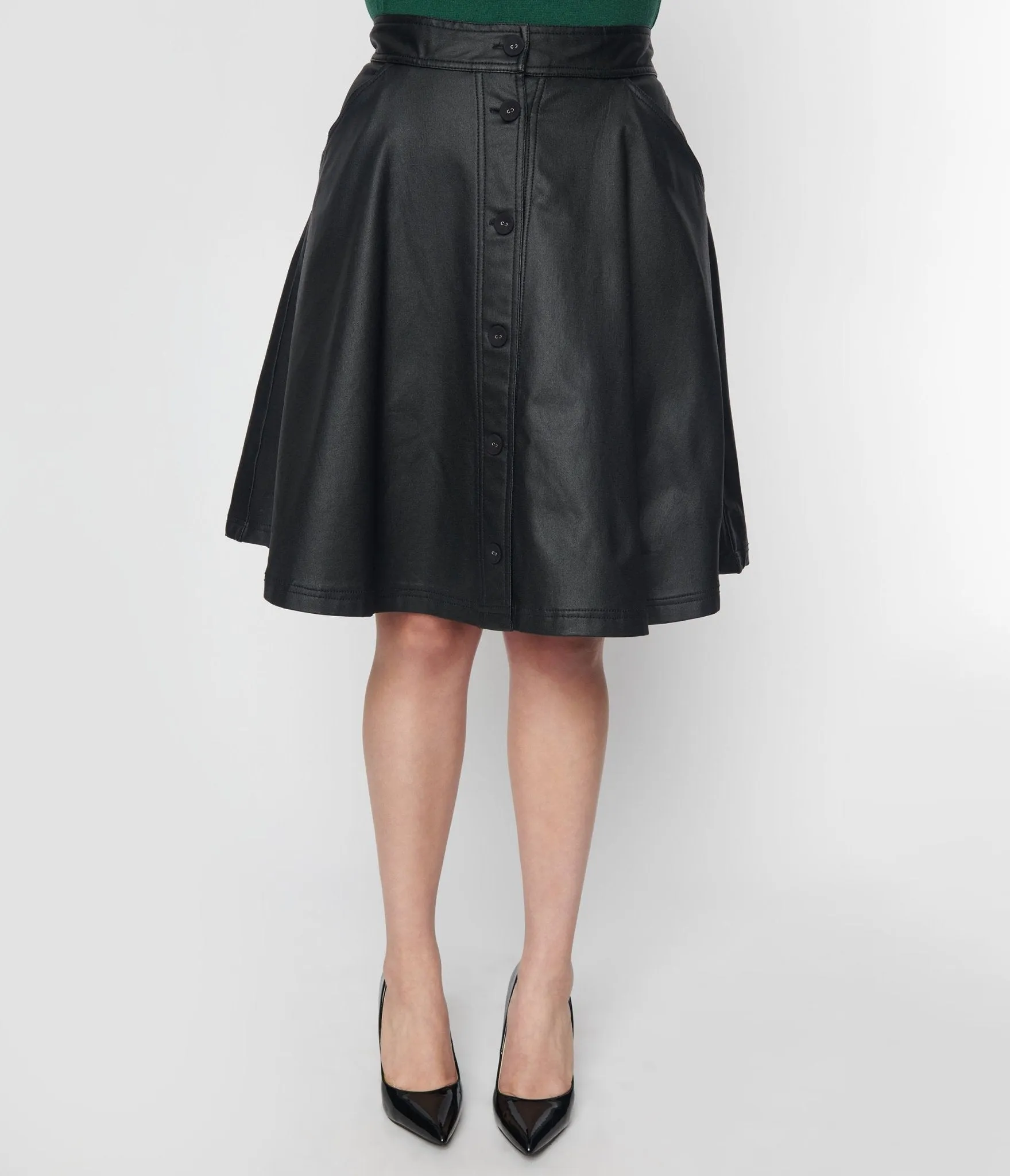 Unique Vintage Black Vegan Leather Flare Skirt sold by Unique Vintage product image thumbnail 2