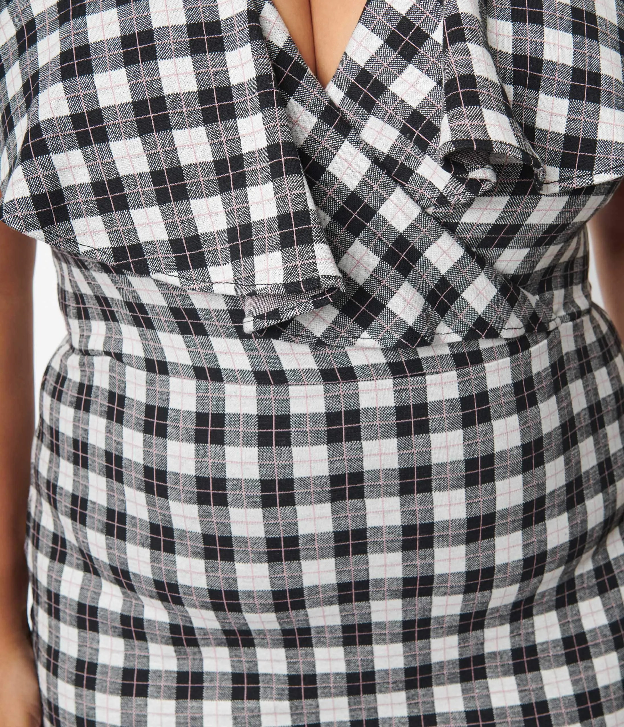 Unique Vintage Plus Size Grey & Black Plaid V-Neck Ruffle Wiggle Dress sold by Unique Vintage product image thumbnail 2