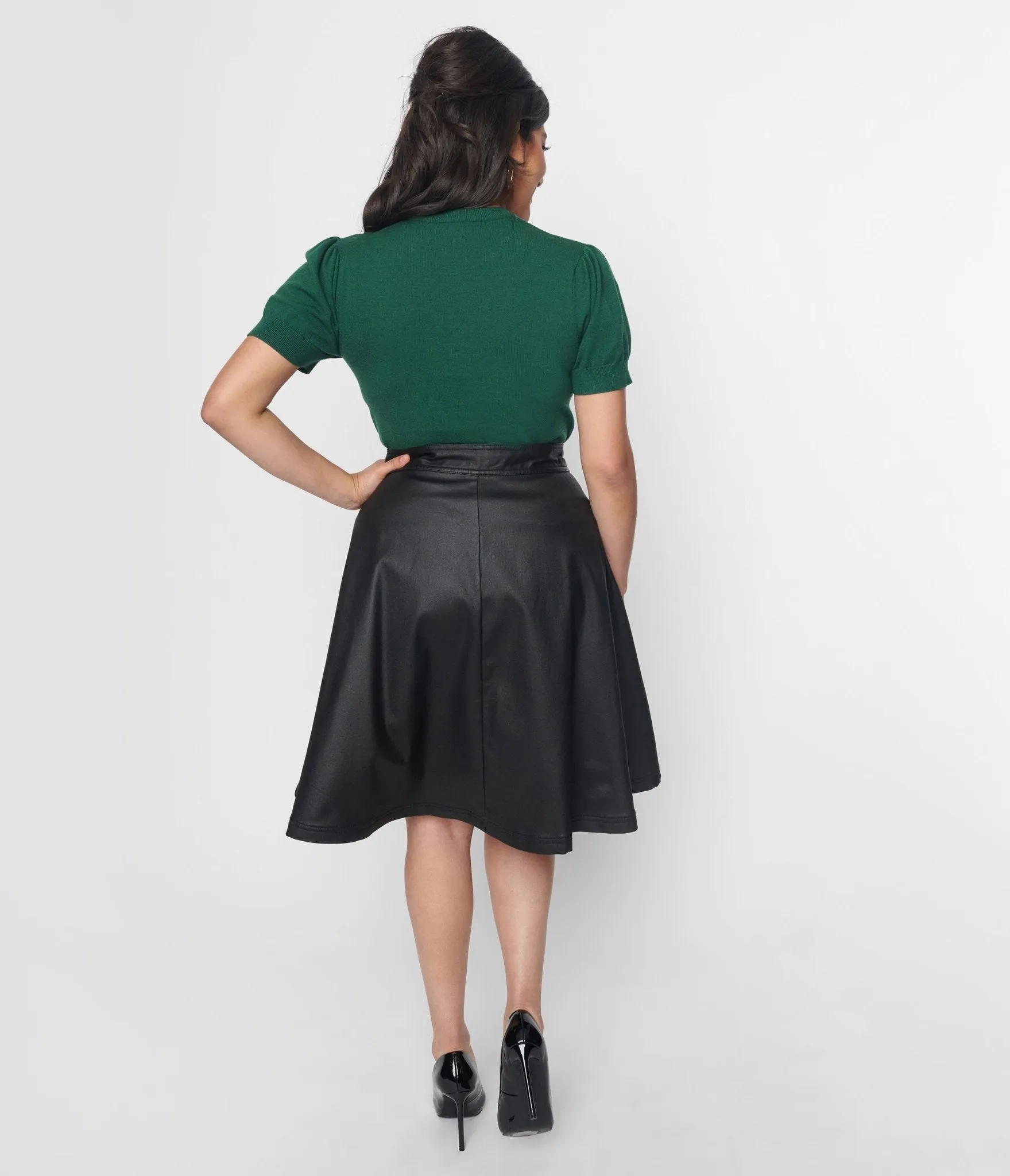 Unique Vintage Black Vegan Leather Flare Skirt sold by Unique Vintage product image thumbnail 3