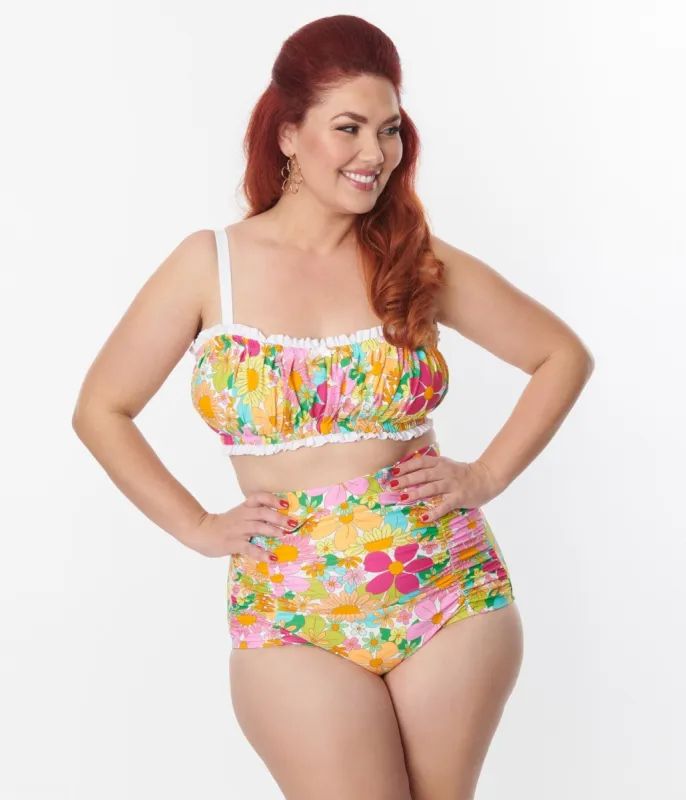 Unique Vintage Plus Size Multicolor 1970s Floral Monroe Swim Bottom sold by Unique Vintage