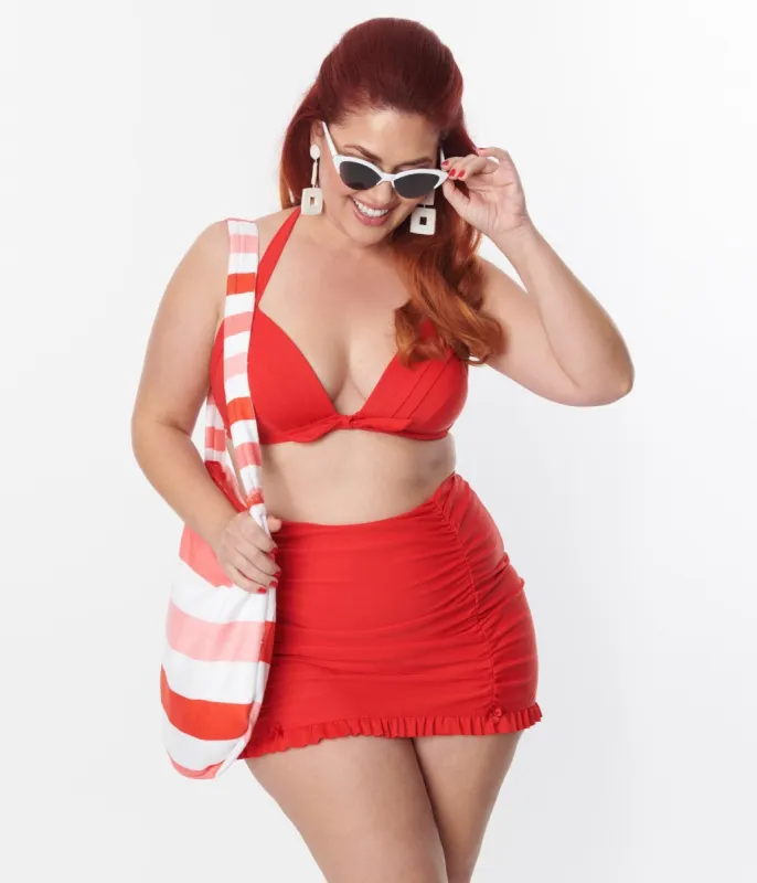Unique Vintage Plus Size Red Drawstring Ruffle Skirt made by Unique Vintage