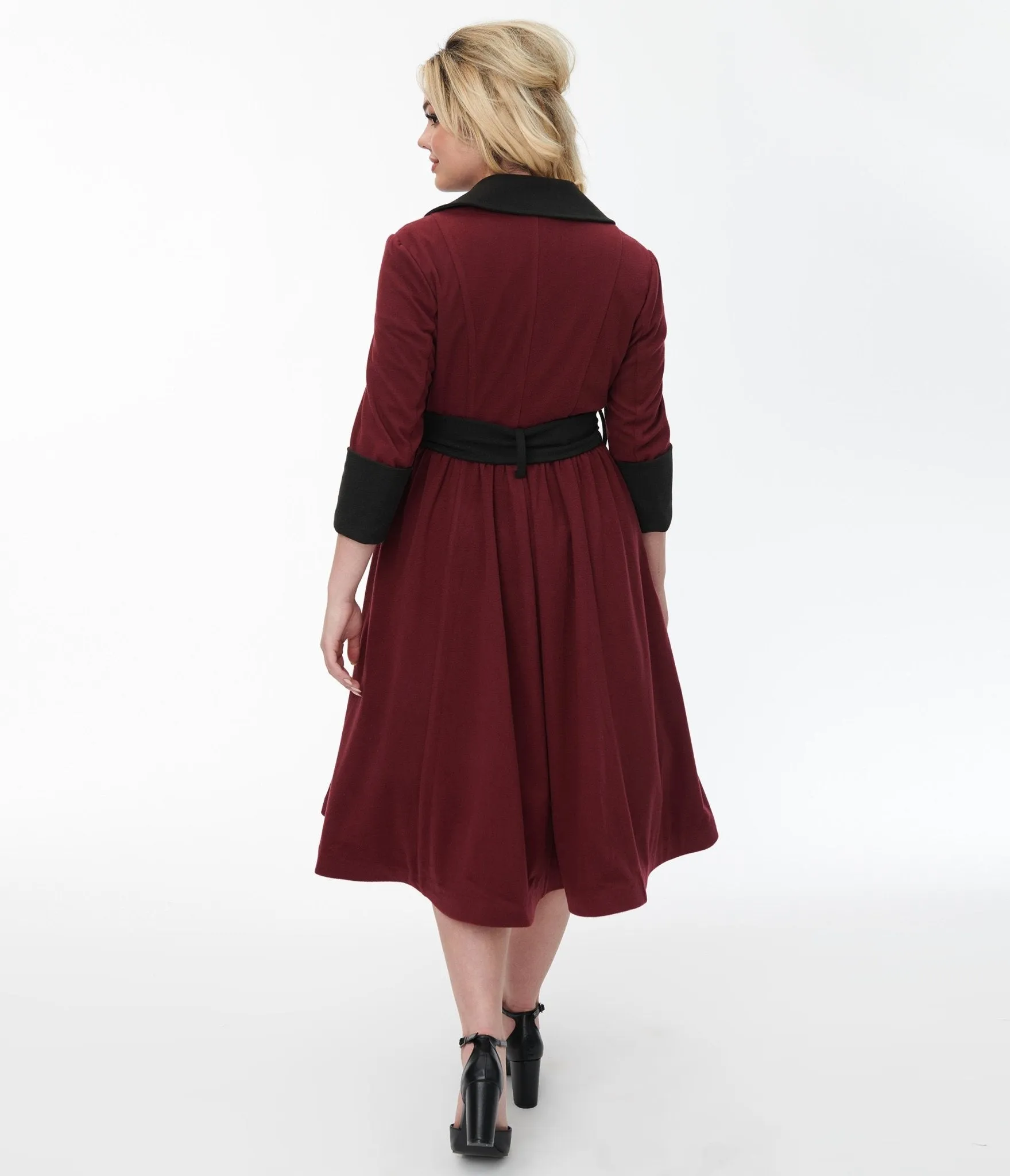 Unique Vintage Burgundy & Black Swing Coat sold by Unique Vintage product image thumbnail 2