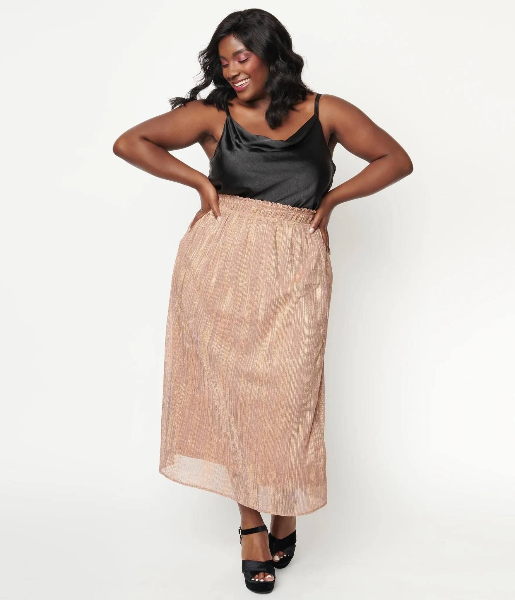 Plus Size 1940s Rose Gold Midi Skirt sold by Unique Vintage product image thumbnail 4