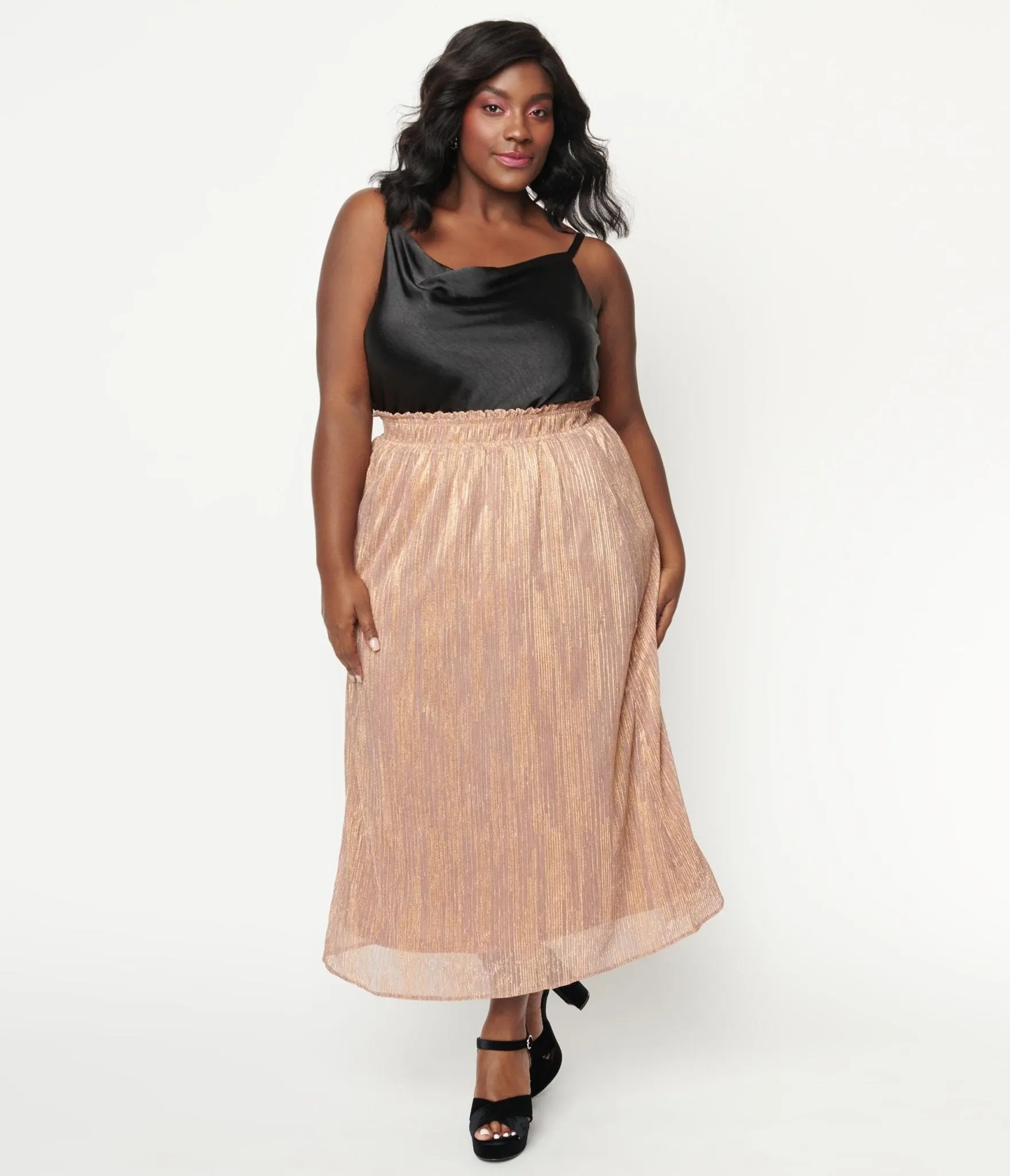 Plus Size 1940s Rose Gold Midi Skirt sold by Unique Vintage
