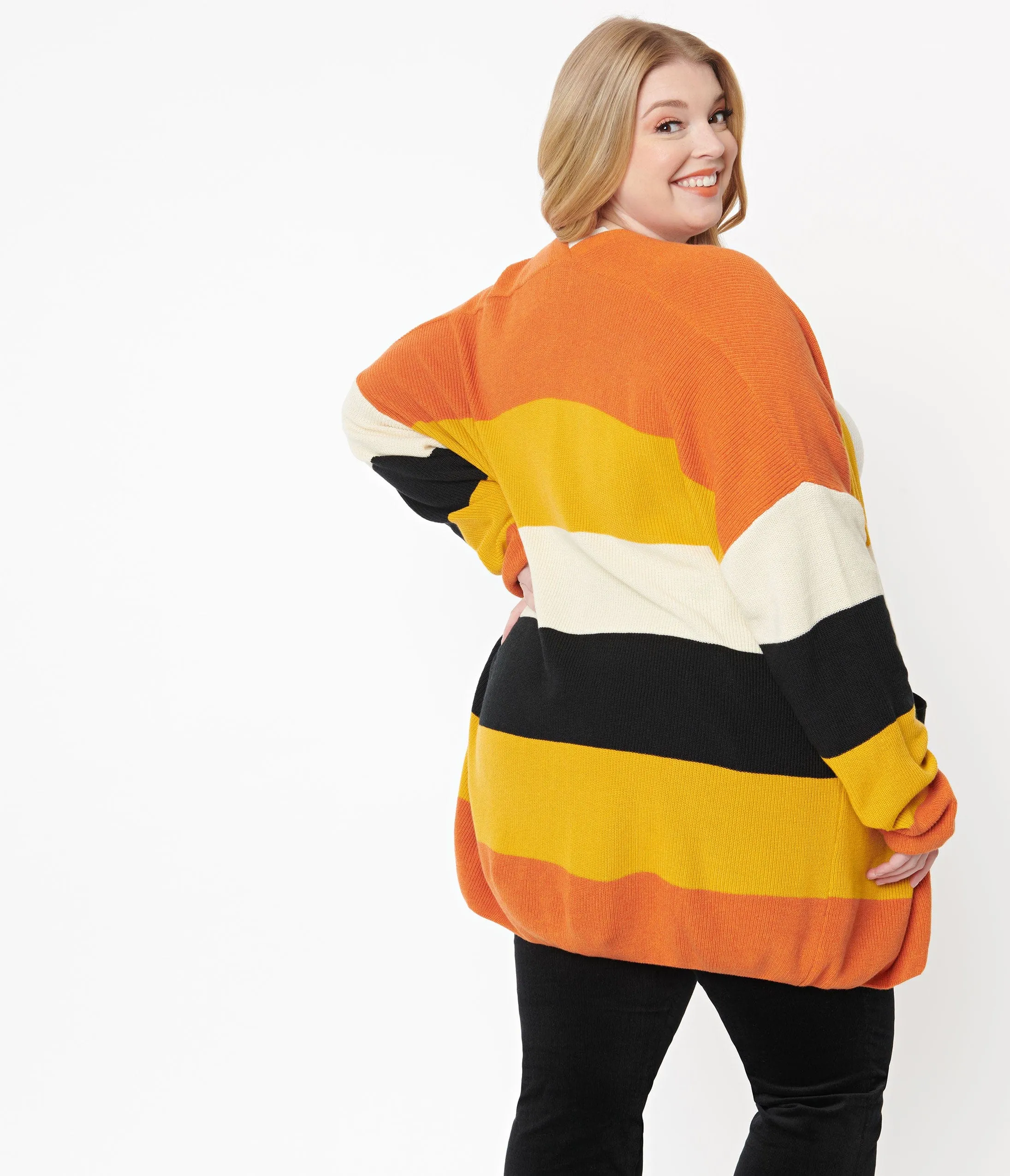 Plus Size Fall Stripe Open Cotton Knit Cardigan sold by Unique Vintage product image thumbnail 2