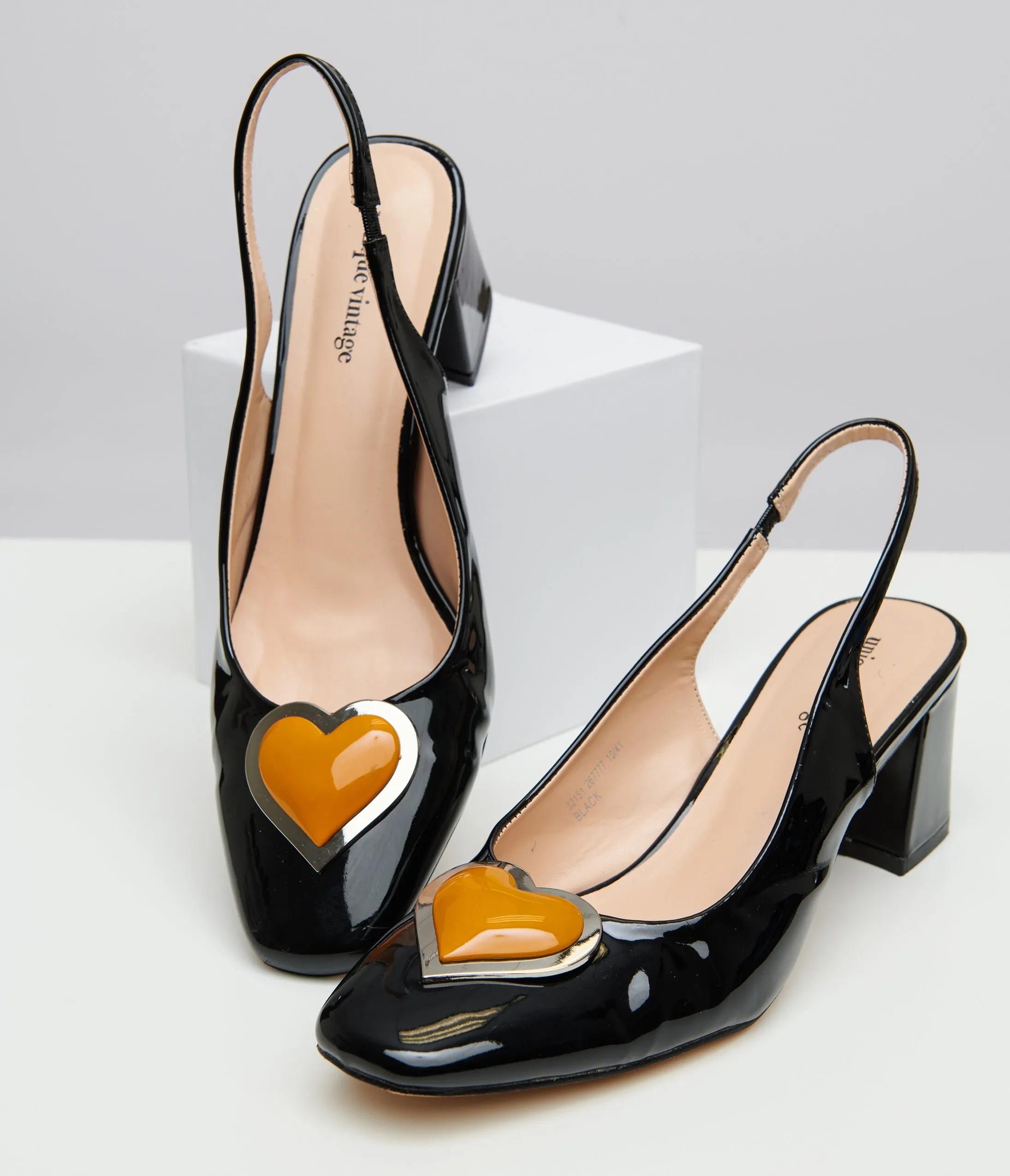 Unique Vintage Black & Orange Heart Leatherette Slingback Heels sold by Unique Vintage product image thumbnail 3