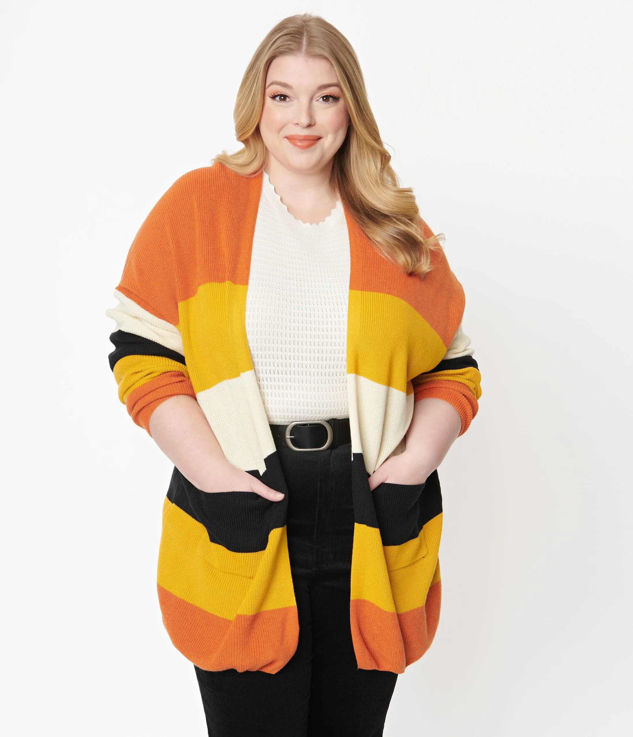 Plus Size Fall Stripe Open Cotton Knit Cardigan sold by Unique Vintage product image thumbnail 3