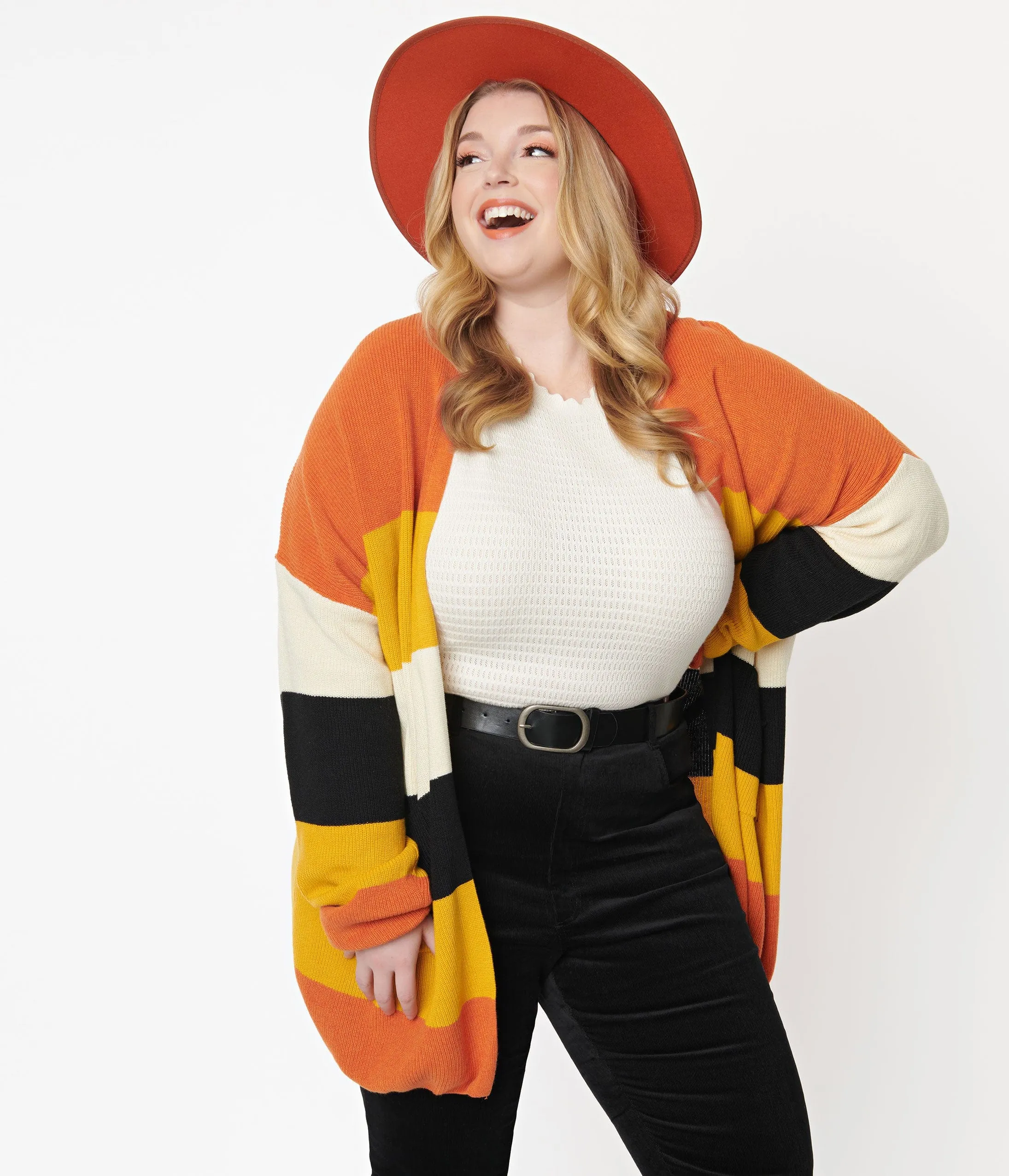 Plus Size Fall Stripe Open Cotton Knit Cardigan sold by Unique Vintage product image thumbnail 4