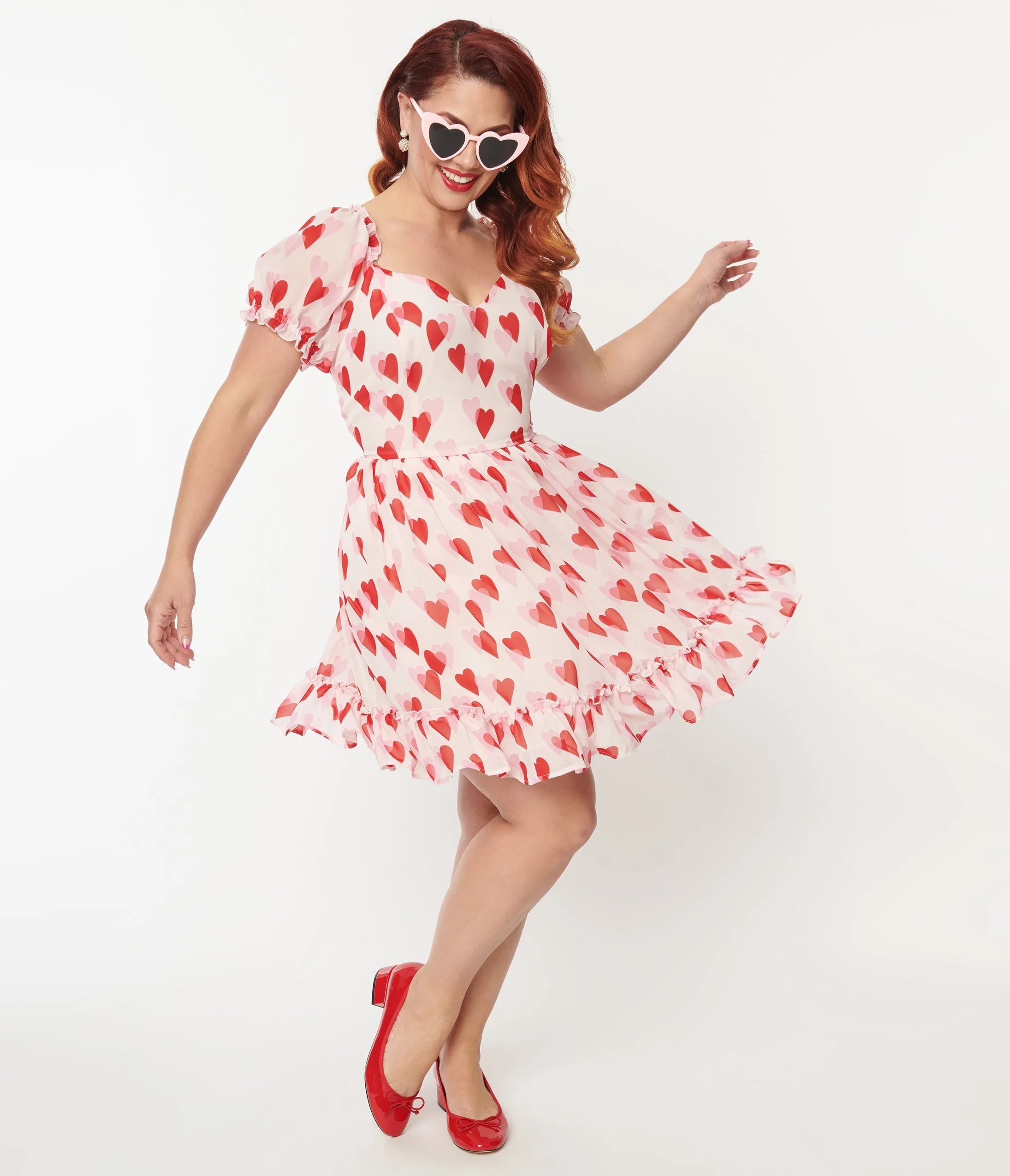 Hell Bunny Plus Size Pink & Red Heart Aphrodite Mini Dress sold by Unique Vintage