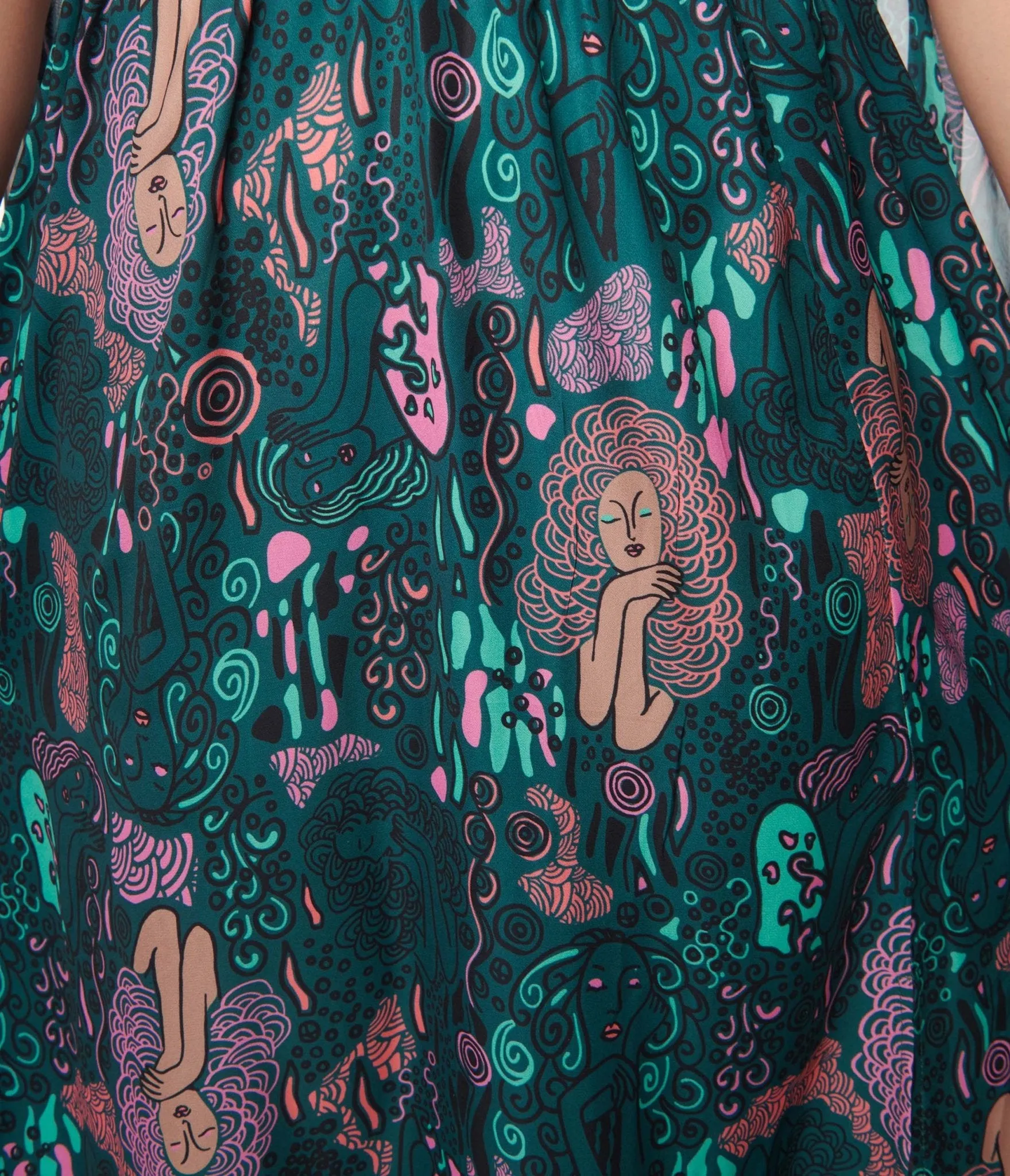 Unique Vintage Green Psychedelic Woman Print Cape Maxi Dress sold by Unique Vintage product image thumbnail 2
