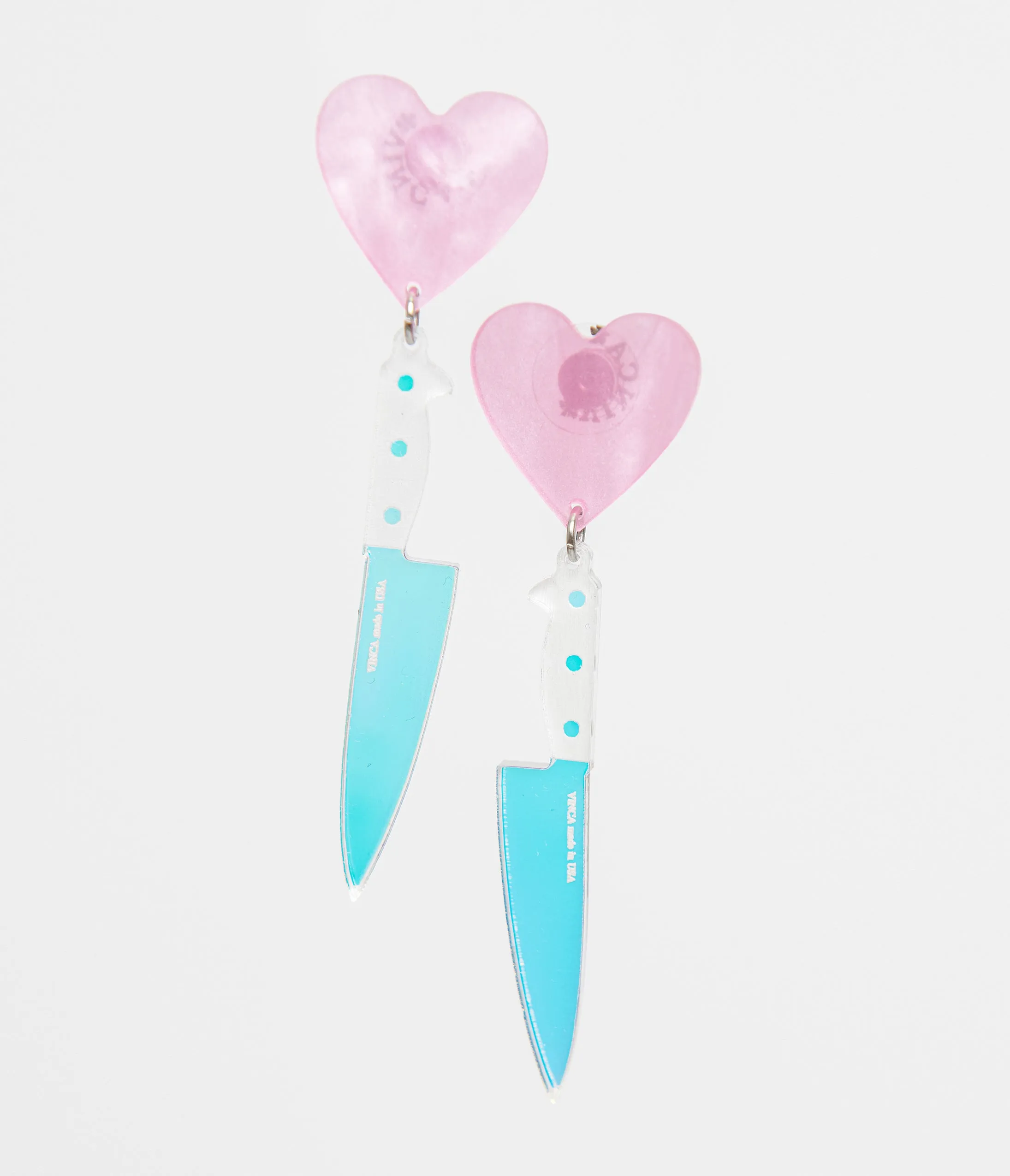 Pink Iridescent Heart Knives Drop Earrings sold by Unique Vintage product image thumbnail 2