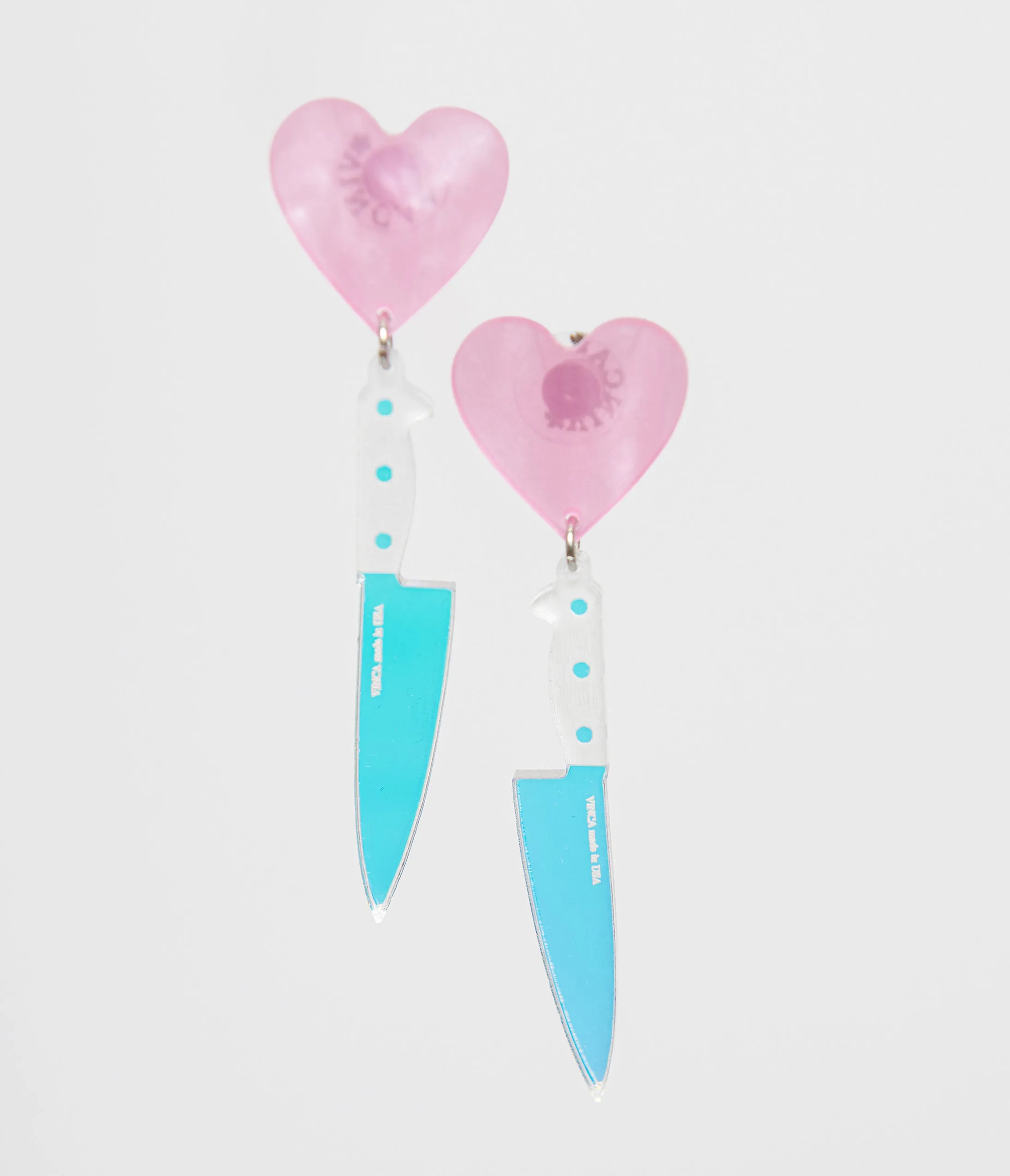 Pink Iridescent Heart Knives Drop Earrings sold by Unique Vintage