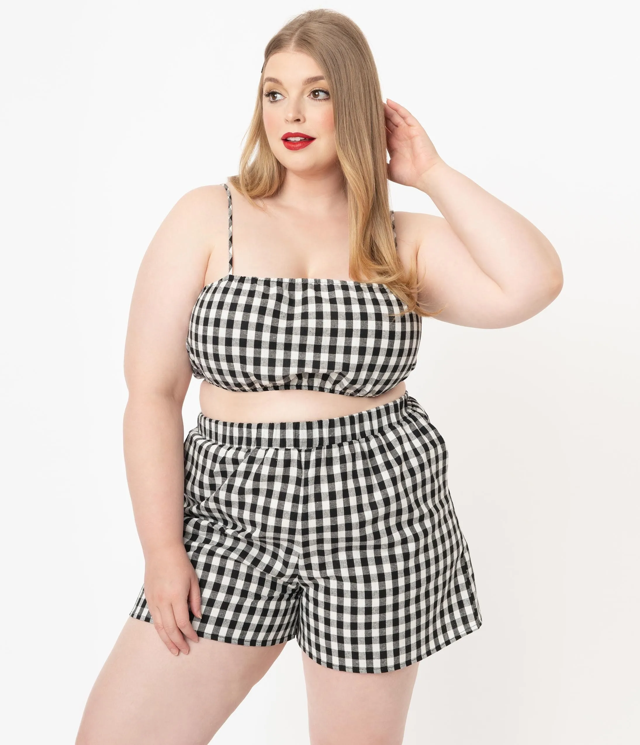 Plus Size Black & White Gingham Crop Top sold by Unique Vintage product image thumbnail 3