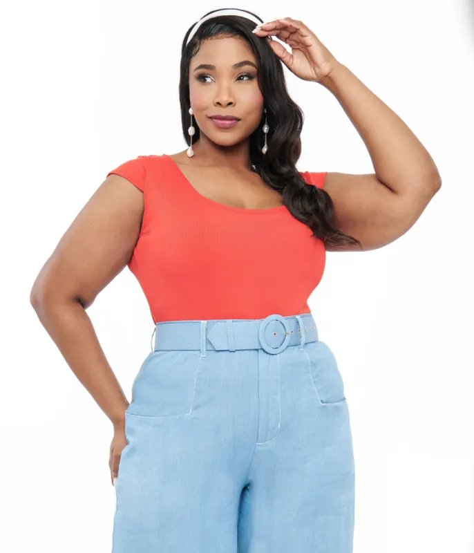 Unique Vintage Plus Size 1950s Red Scoop Neck Bodysuit sold by Unique Vintage