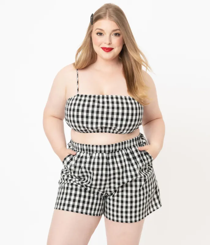 Plus Size Black & White Gingham Crop Top sold by Unique Vintage
