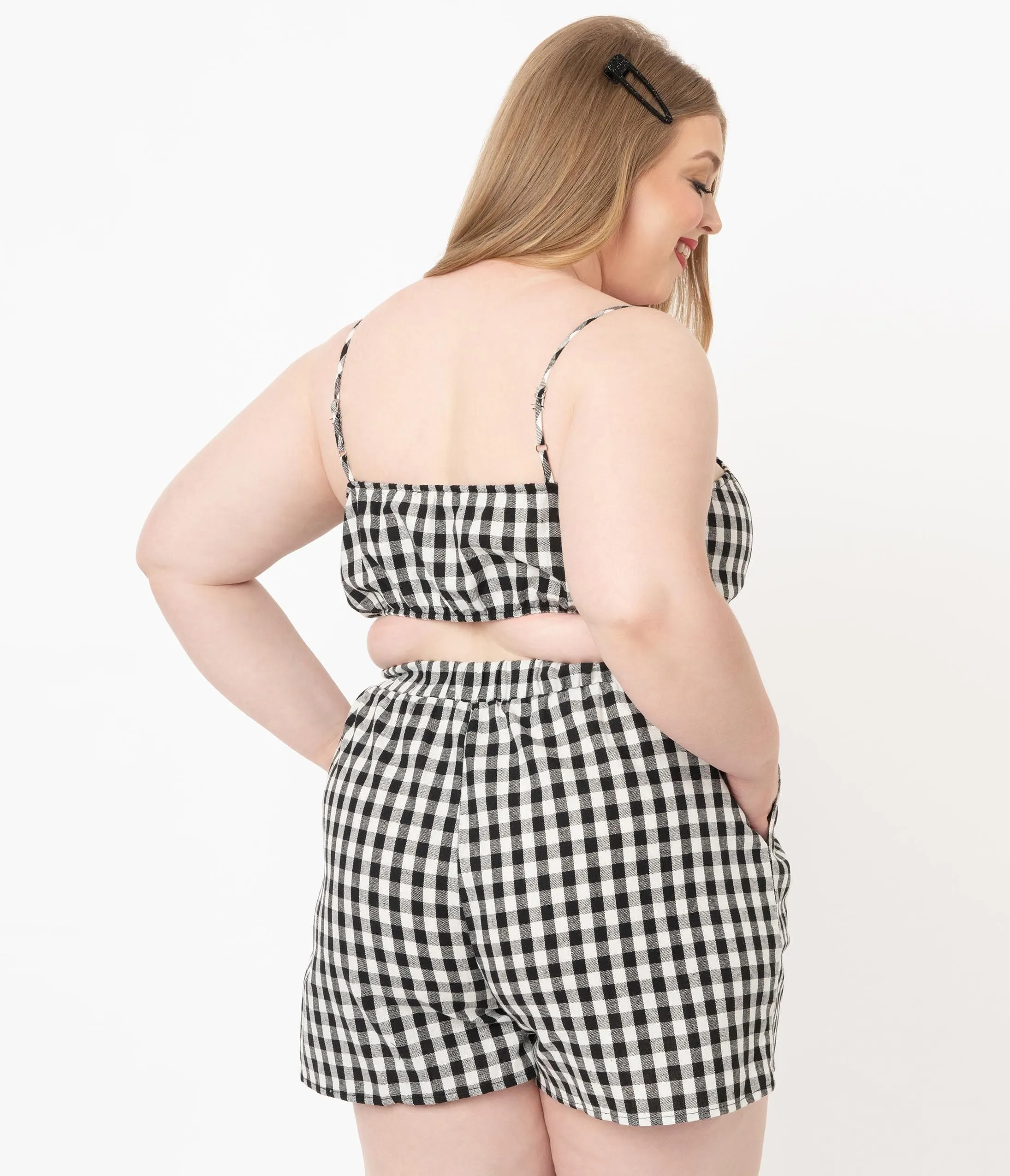 Plus Size Black & White Gingham Crop Top sold by Unique Vintage product image thumbnail 2