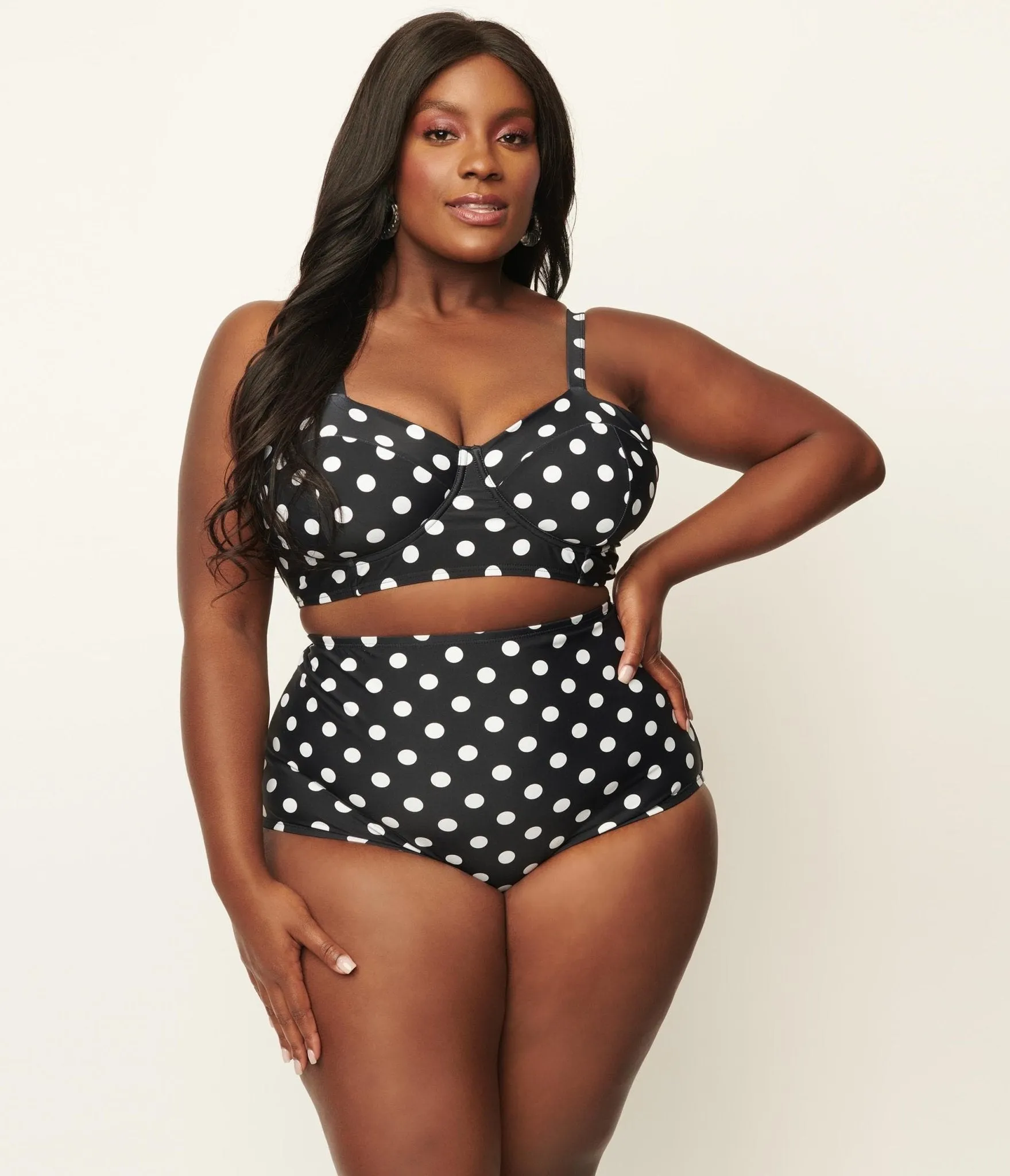 Unique Vintage Plus Size Black & White Polka Dot High Waist Louise Swim Bottoms sold by Unique Vintage product image thumbnail 5