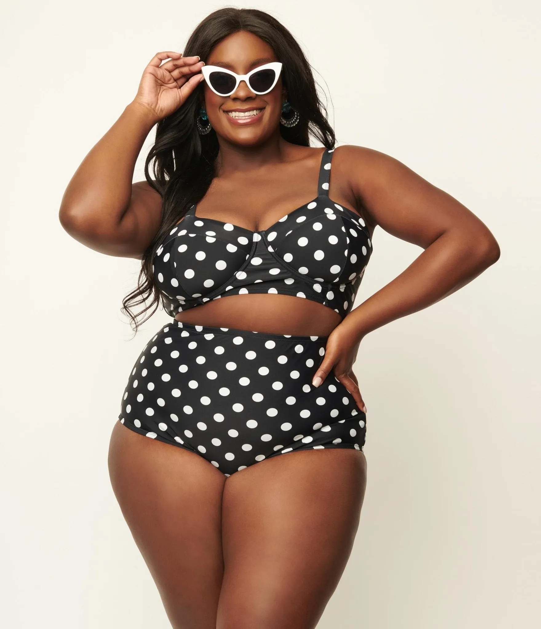 Unique Vintage Plus Size Black & White Polka Dot High Waist Louise Swim Bottoms sold by Unique Vintage product image thumbnail 4