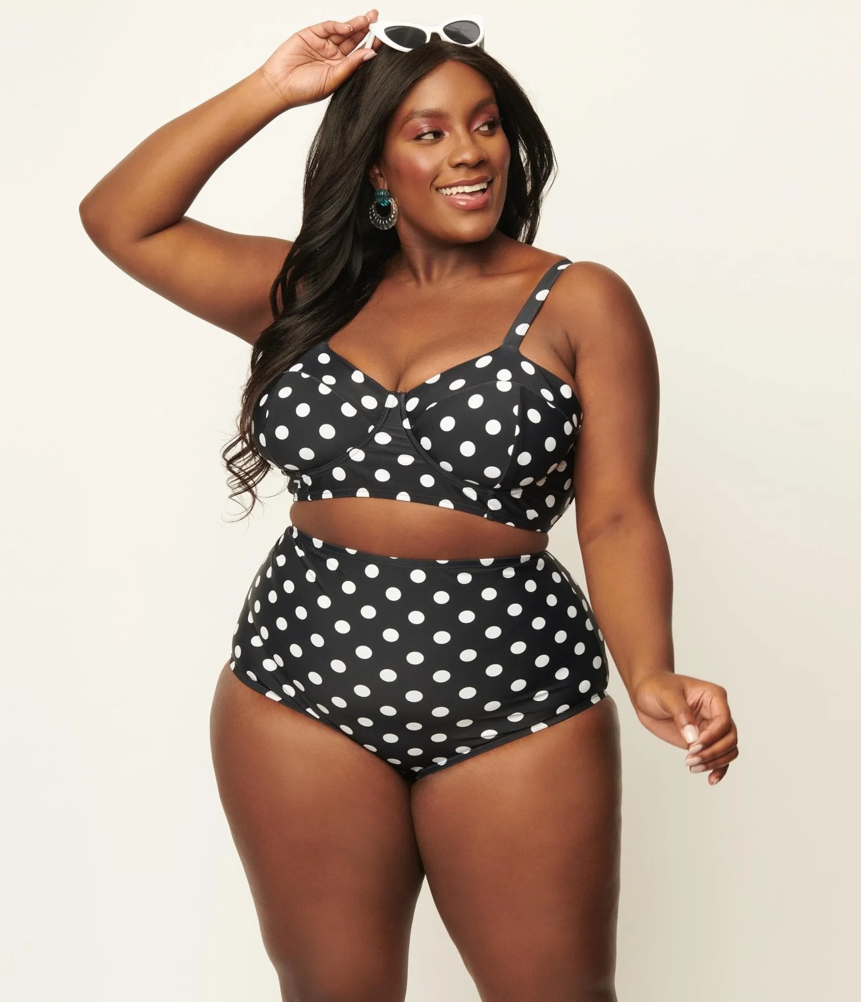 Unique Vintage Plus Size Black & White Polka Dot High Waist Louise Swim Bottoms sold by Unique Vintage