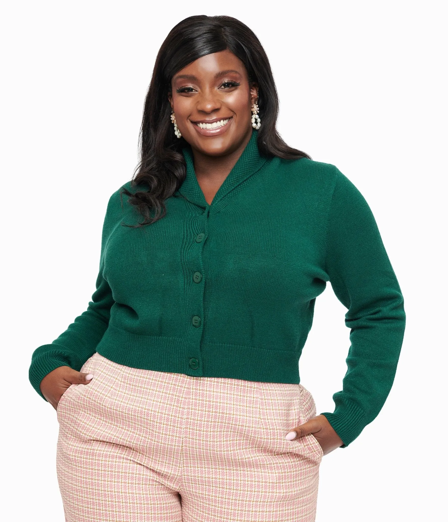 Plus Size 1950s Forest Green Cropped Cardigan sold by Unique Vintage